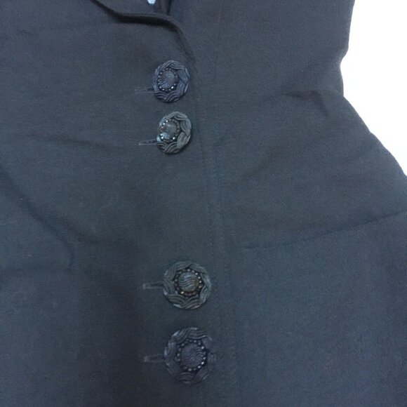 Jackie K Womens Sheath Dress Sheer Striped Sleeves Button Front Pure Wool Black - Picture 11 of 11